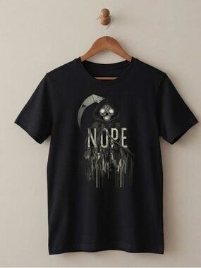 Black Short-Sleeve Tee with 'NOPE' Skull Graphic